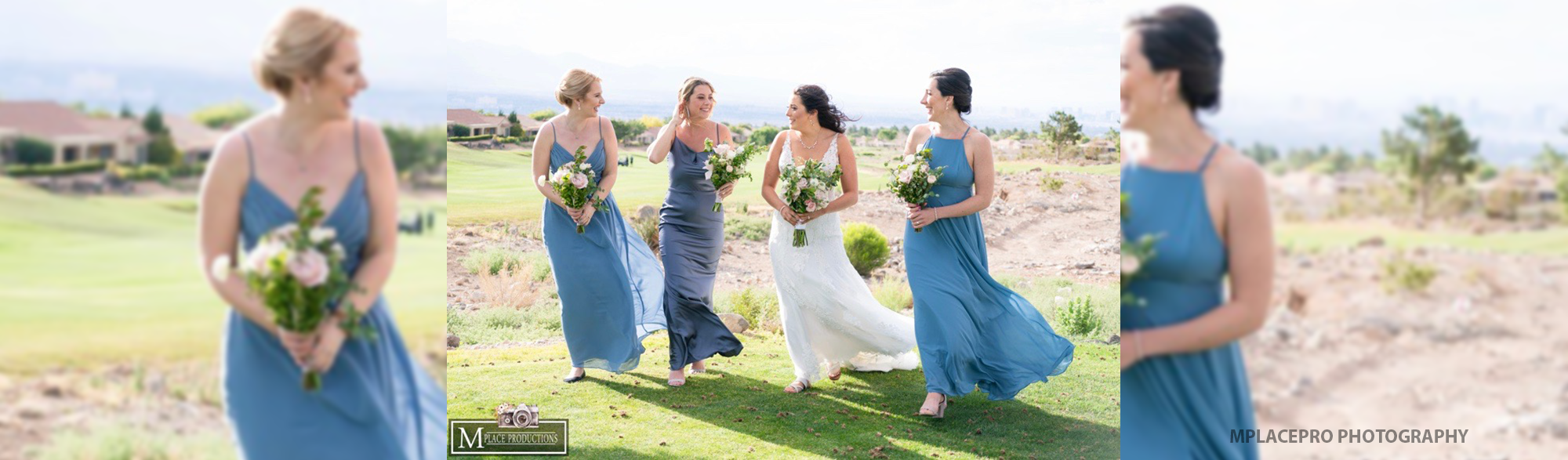 Bride with her Bridesmaids in blue
